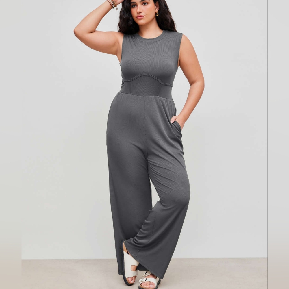 Cider Plus Size Sleeveless Wide Leg Jumpsuit 2X Grey | NWT | Daily Workwear